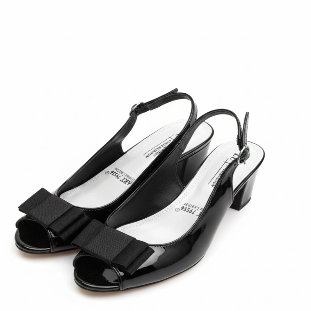 Womens Slingback Shoes with Glossy Black Patent Finish